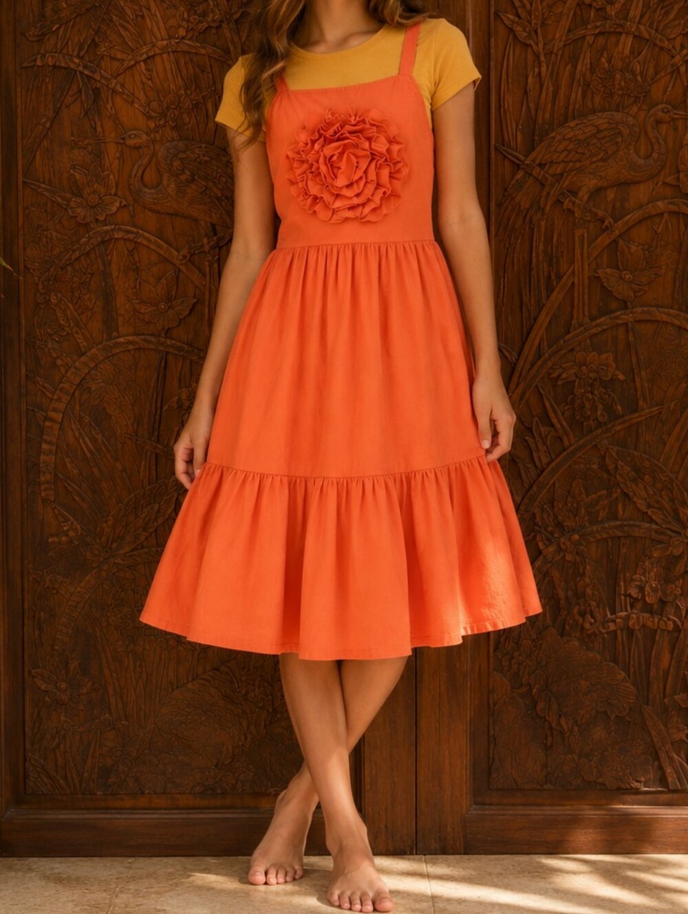 Kiwi Girls 16 Orange 3D Rosette Dress Tiered Ruffle Boutique Fall
